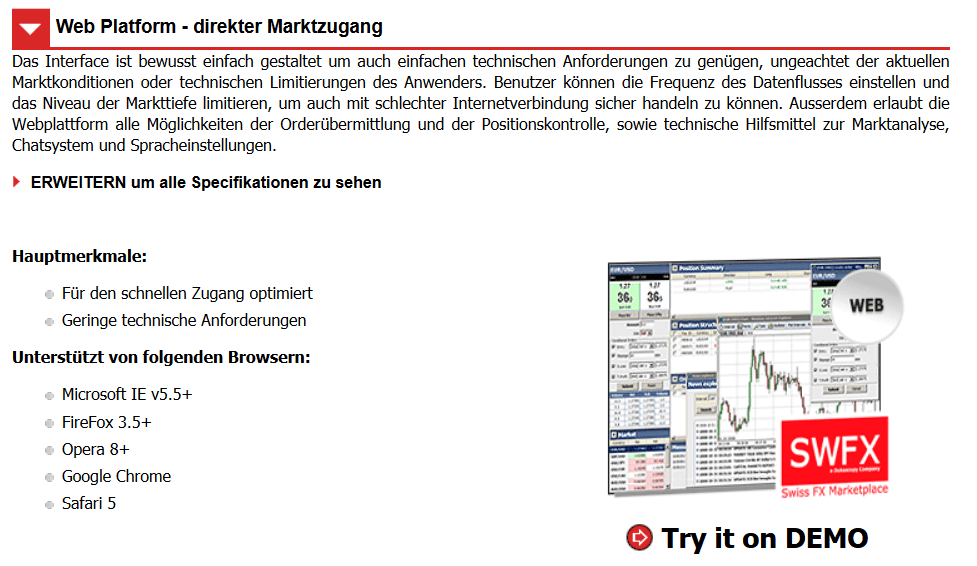 Bei Dukascopy stehen dem Kunden verschiedene Plattformen zur Verfügung - auch ein WebTrader gehört dazu