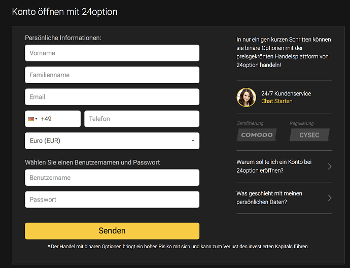 24option Kontoeröffnung