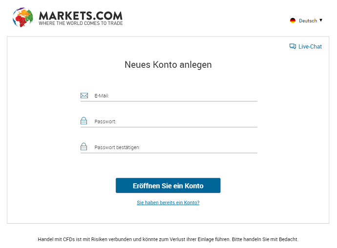 Markets.com Kontoeröffnung