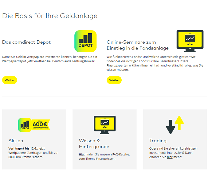 Comdirect Basis für Geldanlage