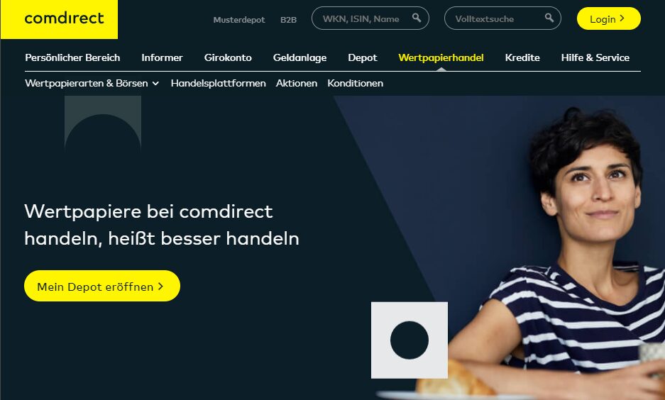 Das ist ein Blick auf die Website der comdirect