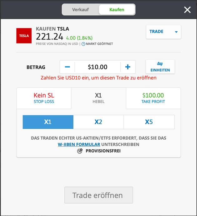 eToro Hebel einstellen