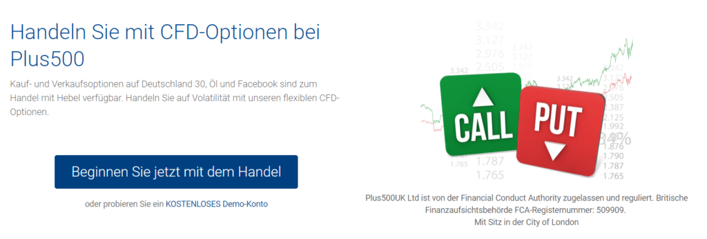 Plus500 bietet den Handel mit CFD-Optionen an