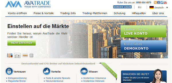 Der Webauftritt von AvaTrade