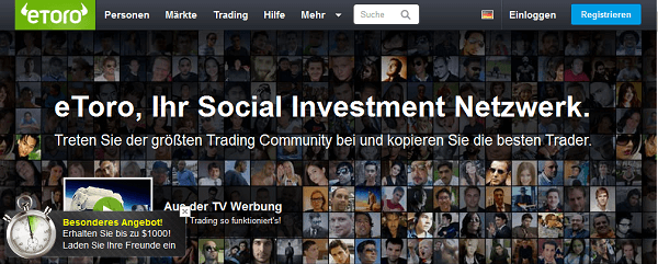 Die Homepage von eToro