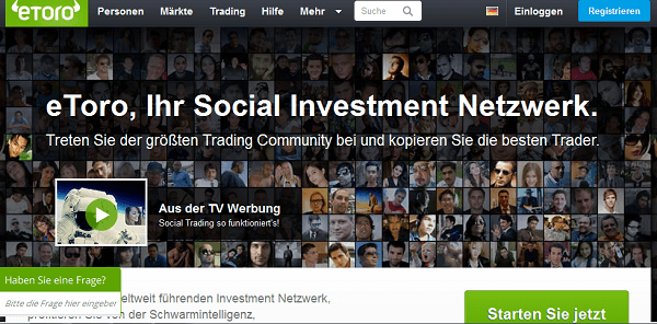 Die eToro Homepage