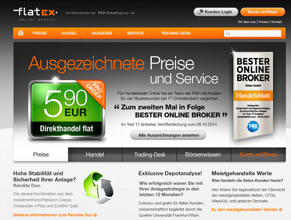 Die Internet-Seite des Brokers flatex
