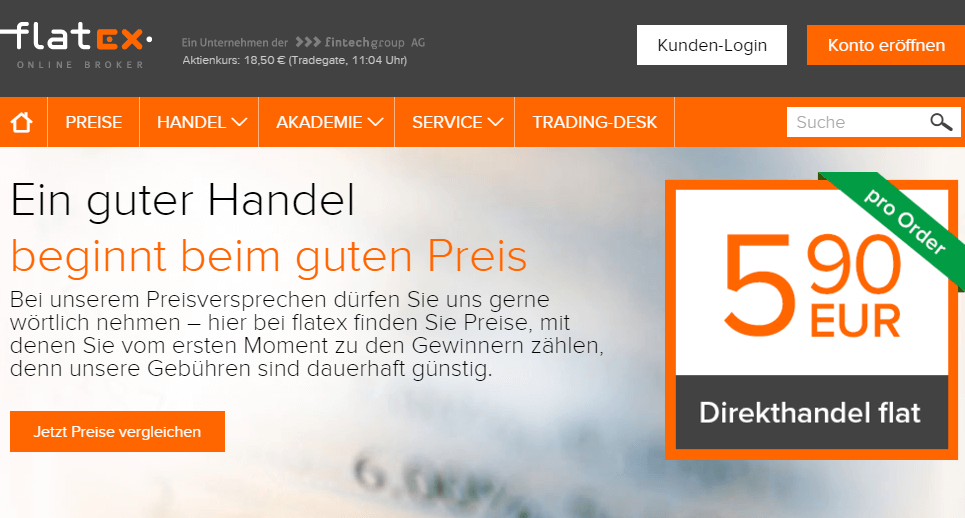 Die Flatex Direkthandel Flat gibt es schon für 5,90€ pro Order
