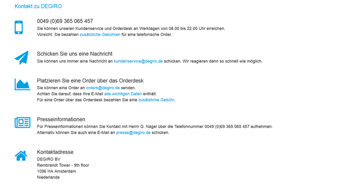 Die Kontaktmöglichkeiten zum Kundensupport von DeGiro im Überblick