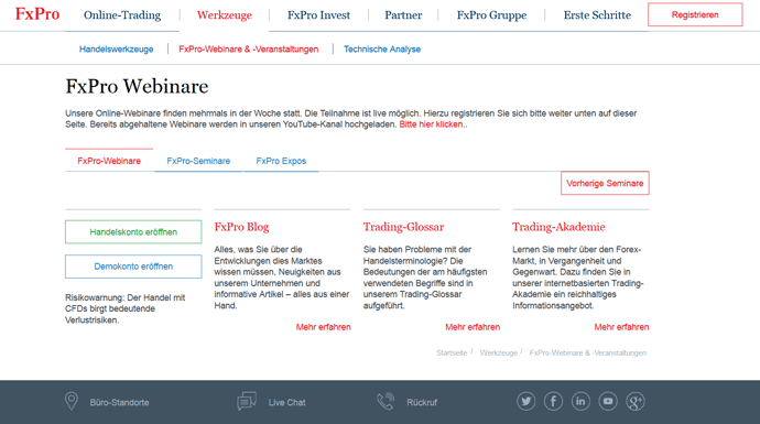 Auch die Weiterbildung der Trader wird bei FxPro nicht vernachlässigt