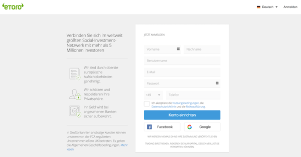 eToro Registrierung