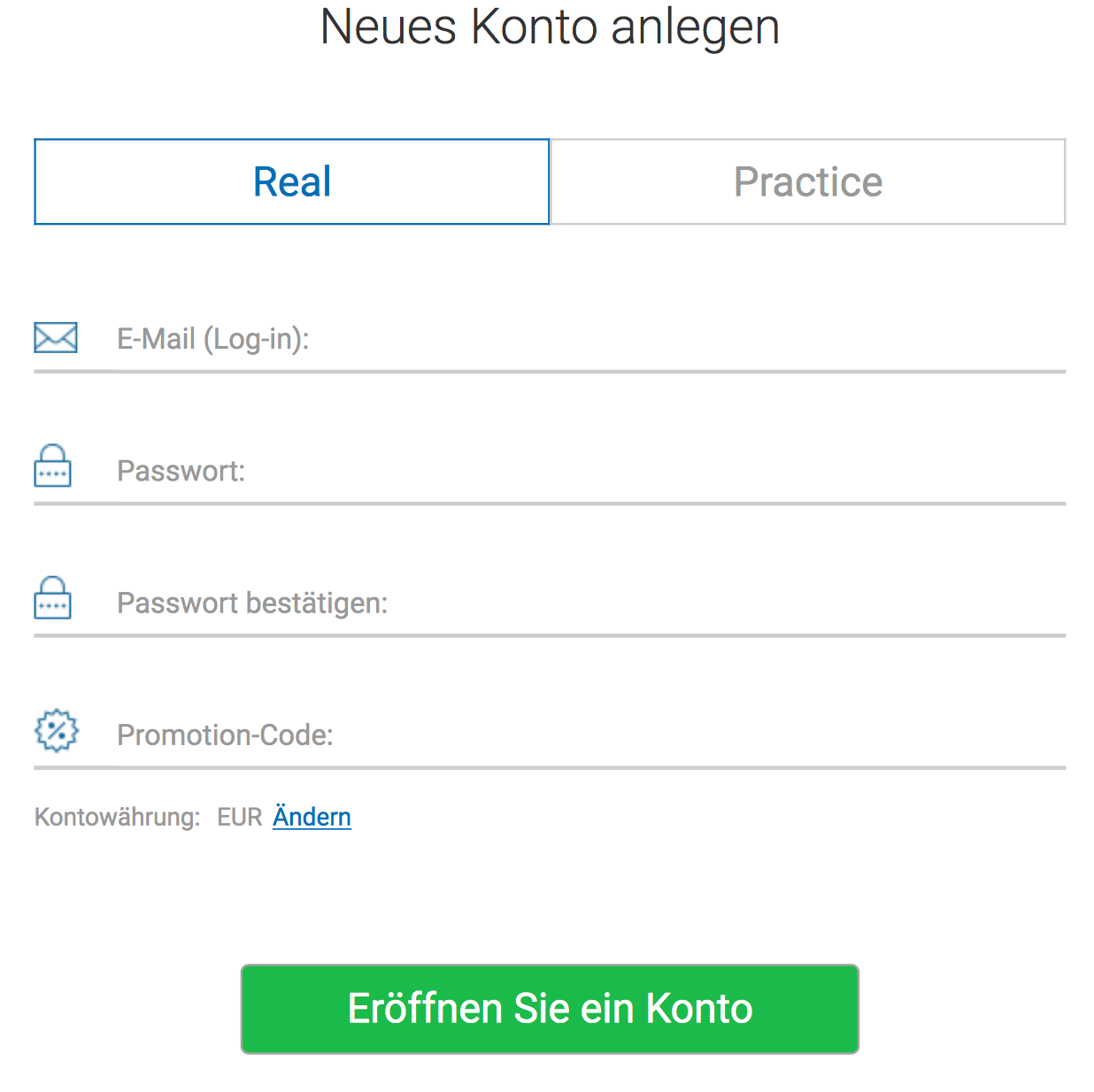 Bei der Anmeldung können Trader zwischen Live- und Demokonto wählen