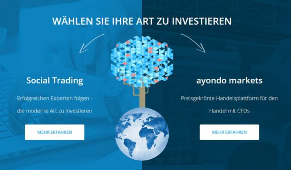 Die Webseite des Brokers Ayondo