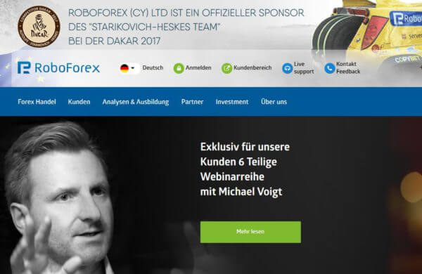 So präsentiert sich der Broker RoboForex auf seiner Webseite