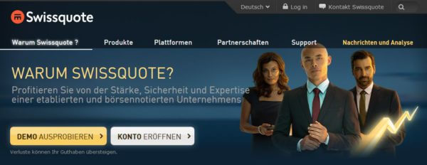 Der Webauftritt des Brokers Swissquote