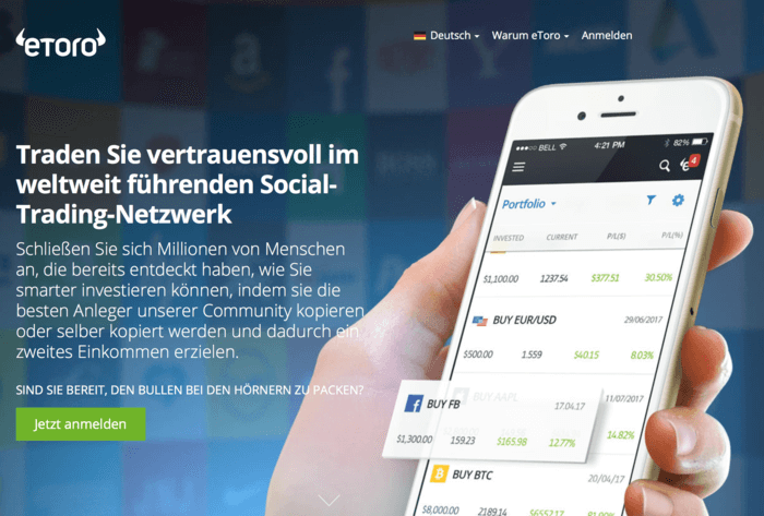 Bei eToro können Trader CFDs auf Bitcoin handeln
