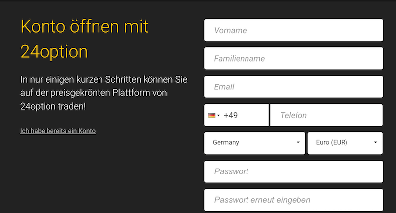 24option Kontoeröffnung