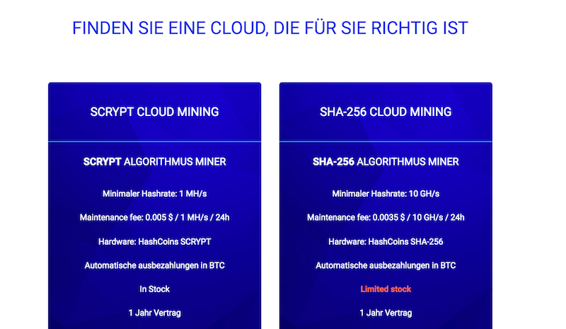 HashFlare Pläne