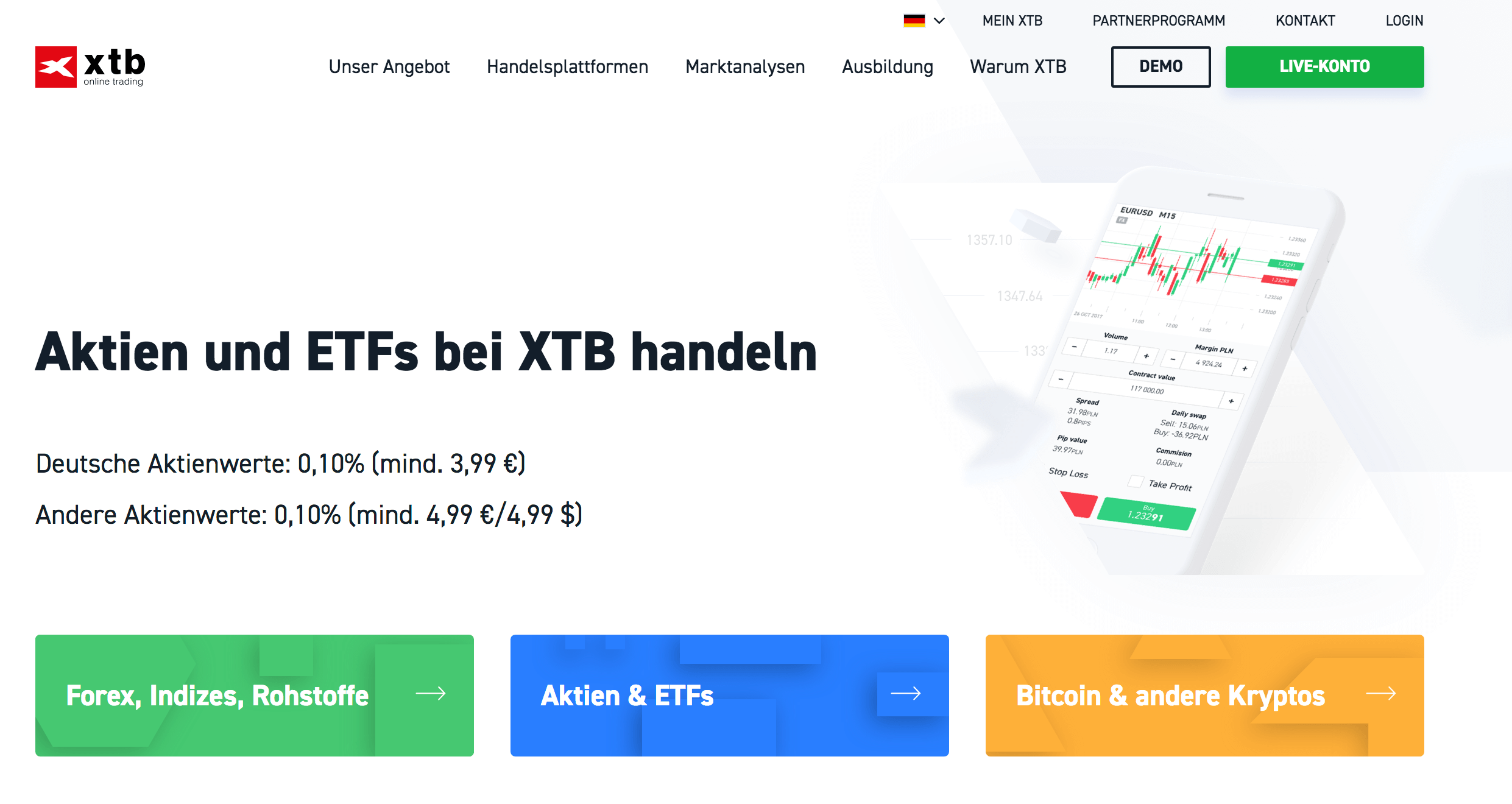 Das Angebot des Online-Brokers XTB auf einen Blick