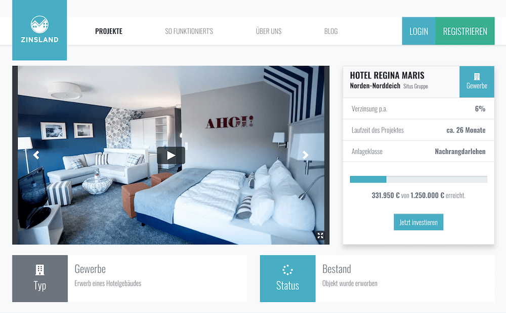 Zinsland Bonus für Projekt „Hotel Regina Maris“ sichern