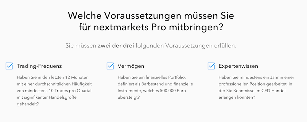 nextmarkets Pro Konto Voraussetzungen