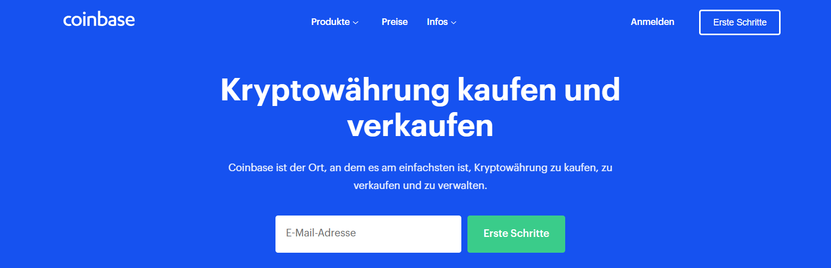 Ein Blick auf die coinbase Website