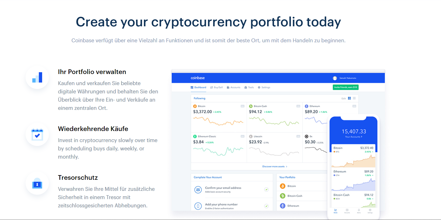 Coinbase verfügt über ein Vielzahl an Funktionen