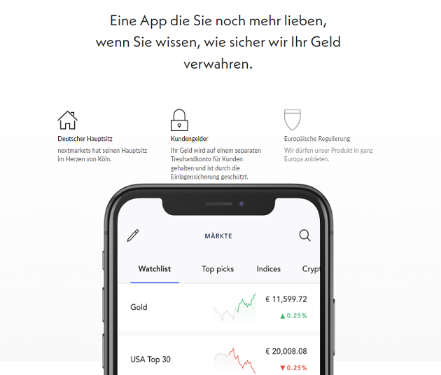 nextmarkets Trading App Funktionen